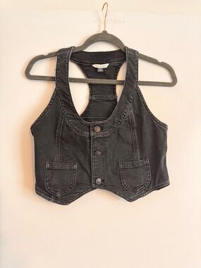 American Eagle Outfitters Black Denim Racerback Vest